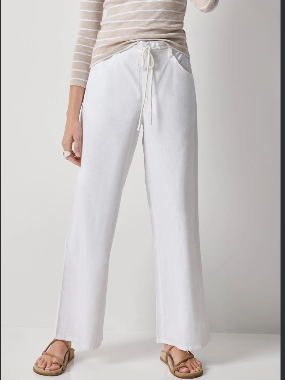 Beautiful Vince Camuto White Wide-Leg Drawstring Linen Pants